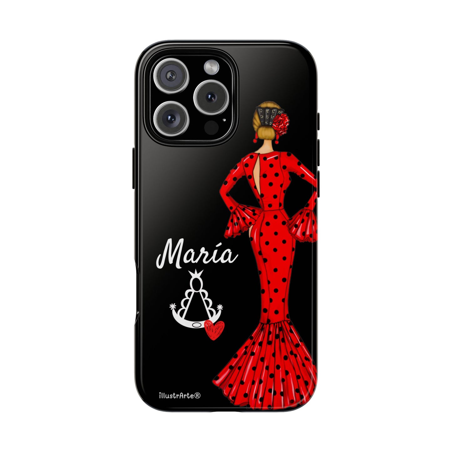 Funda de teléfono personalizable María rojo fondo negro Virgencita – para iPhone, Samsung, Pixel