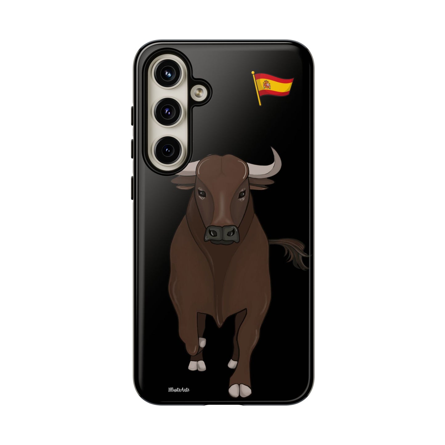 una funda de teléfono con un toro en ella