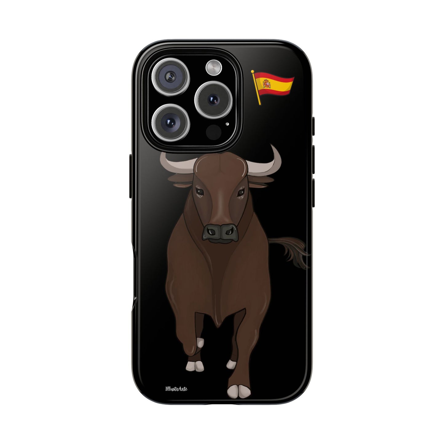 una funda de teléfono con un toro en ella