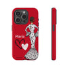 Funda de teléfono personalizable María blanco fondo rojo corazones – para iPhone, Samsung, Pixel