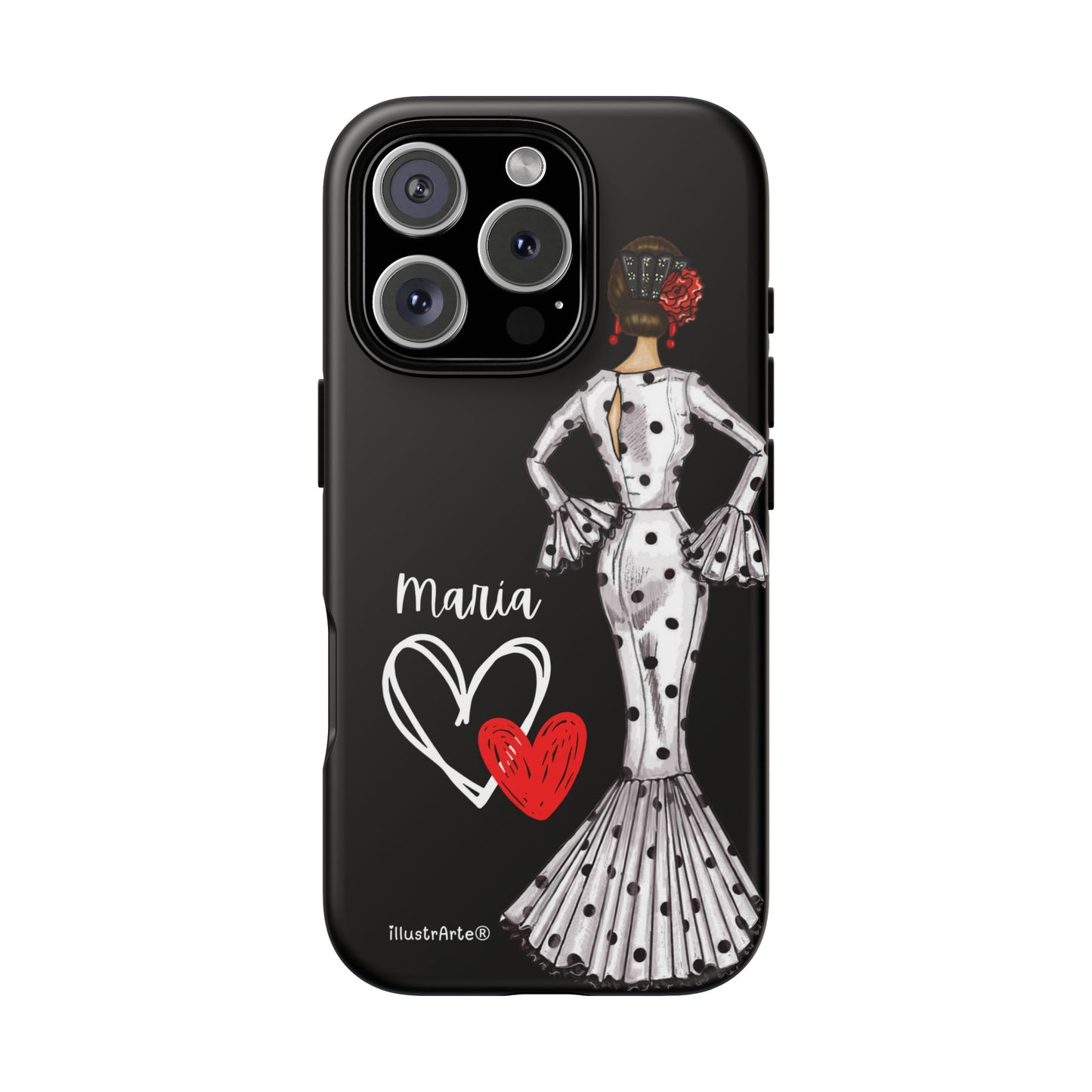 Capa de telefone personalizável com nome/bandeira/Virgem - modelo Maria em vestido branco Para iPhone, Samsung e Google Pixel