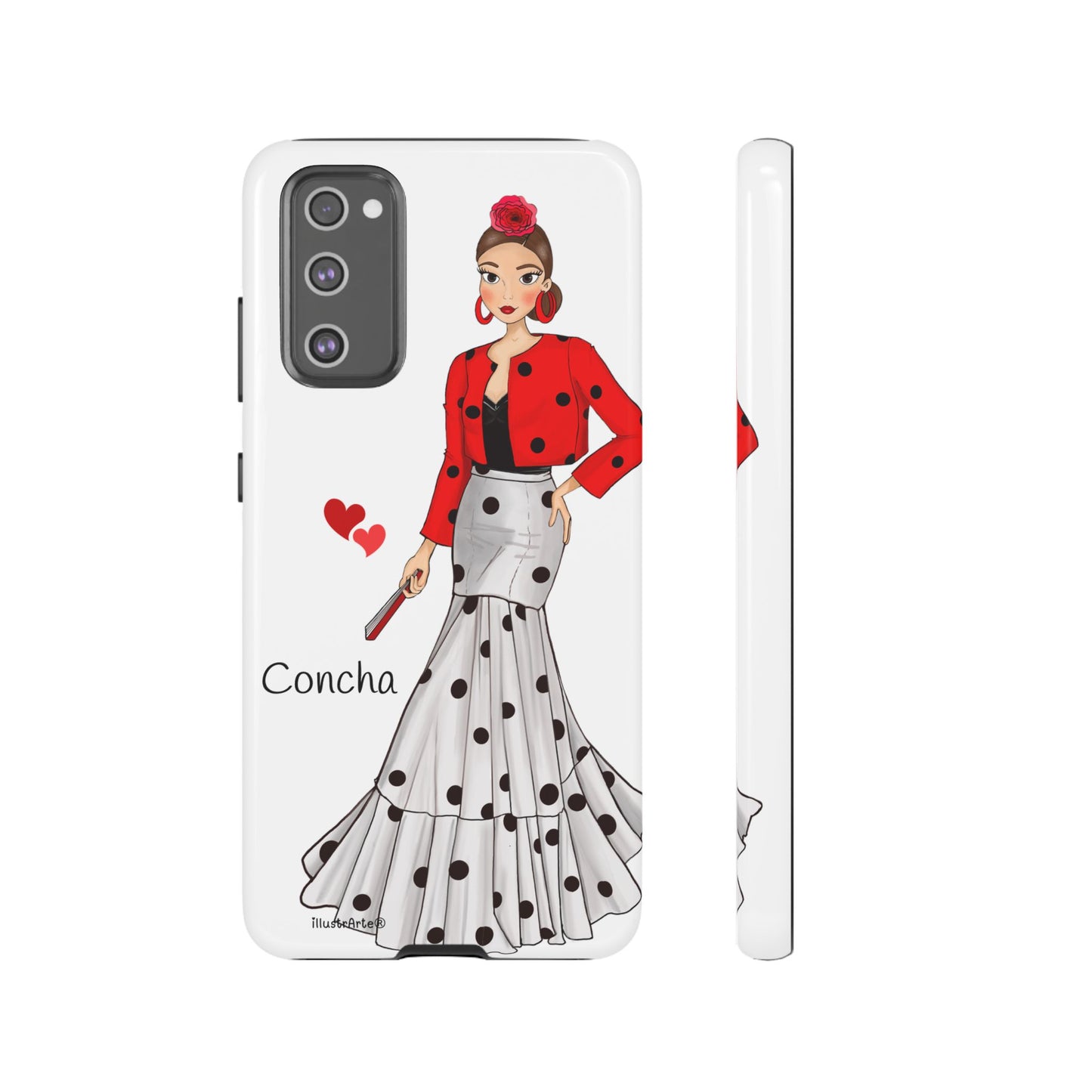 Estilo único de la funda de teléfono personalizable modelo Conchita que refleja tradición y modernidad.