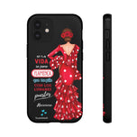 Personalised phone case flamenco dancer Macarena, with quote for iPhone 12 Mini, gloss finish – illustrArte