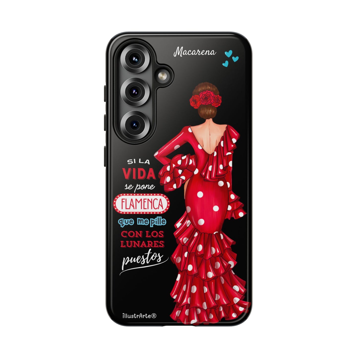 Funda de teléfono personalizable  - Modelo Macarena con frase  Para iPhone, Samsung Y Google Pixel