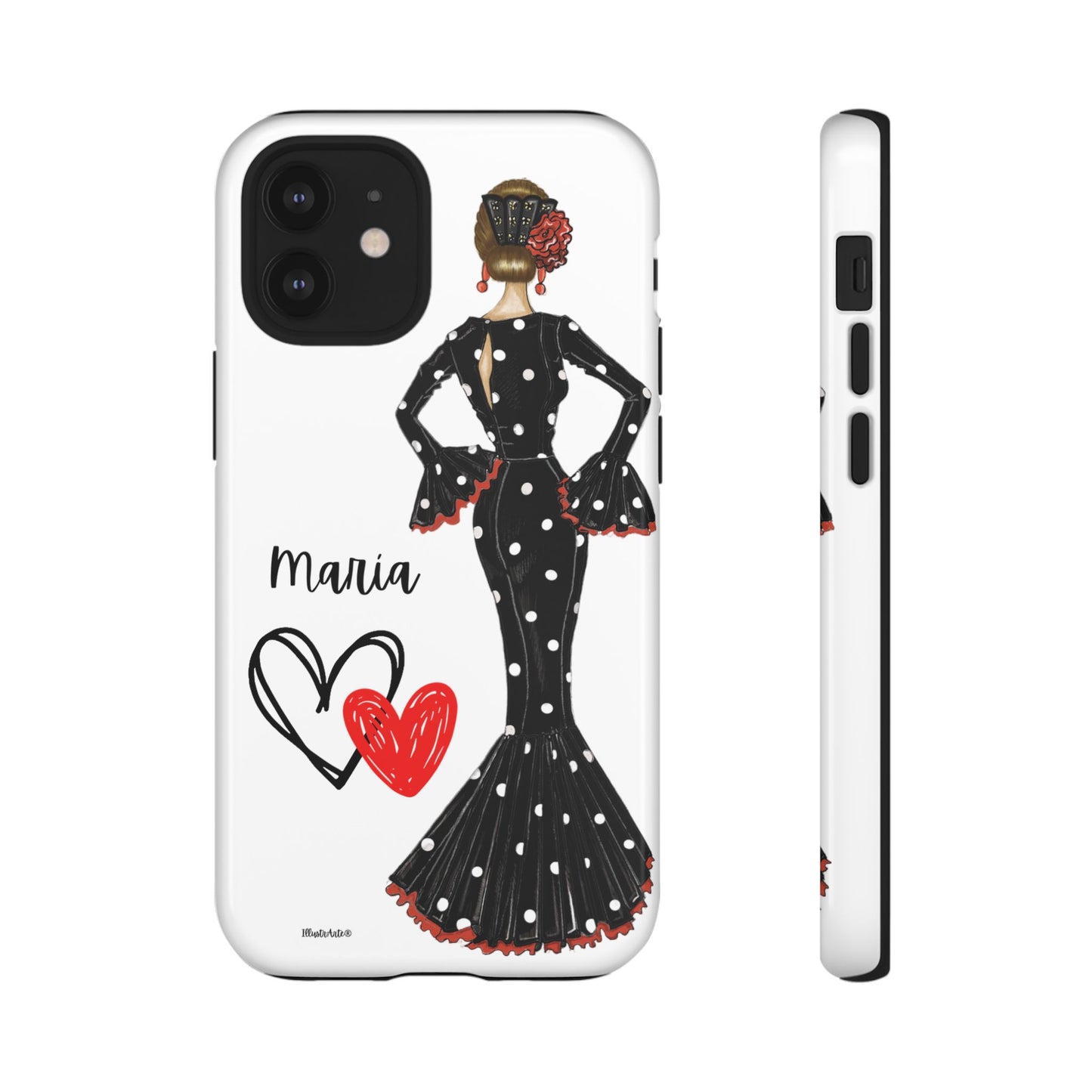 una funda para teléfono con una mujer en un vestido