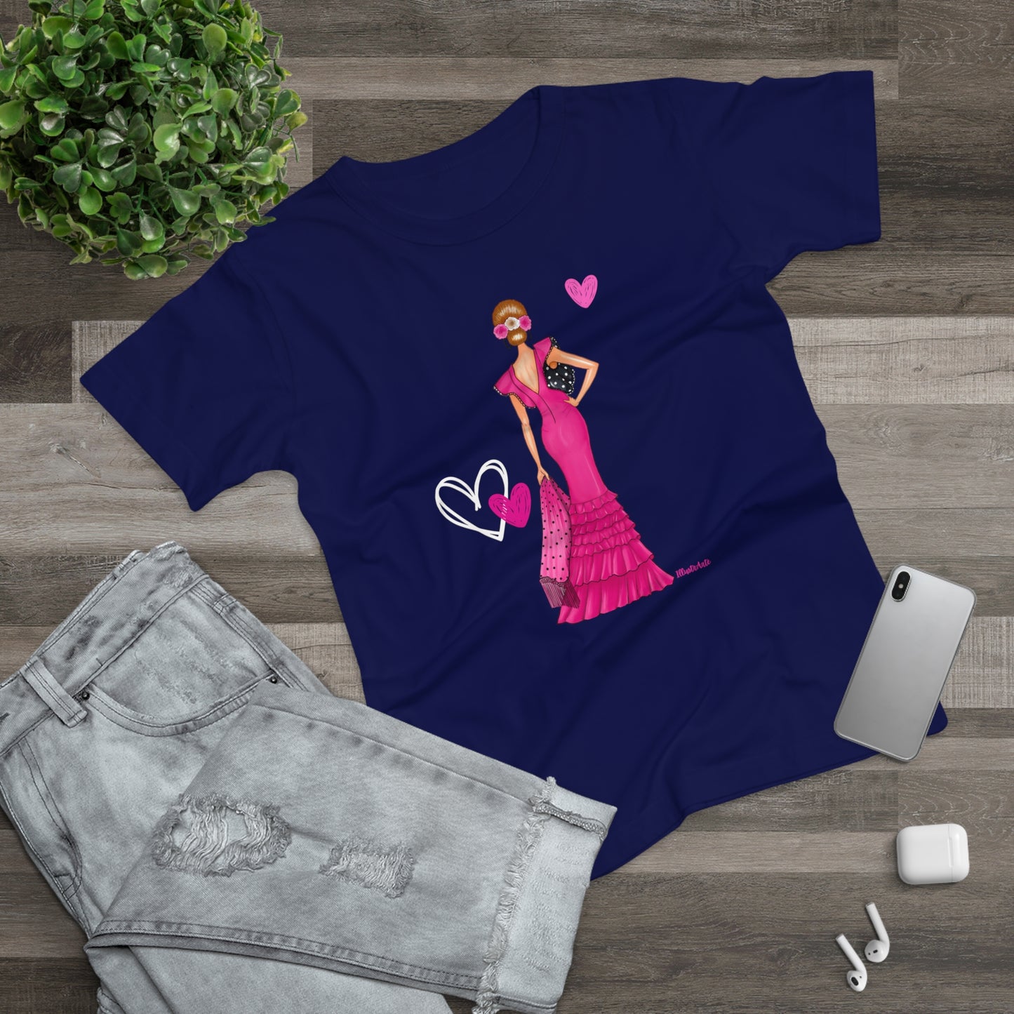 a t - shirt with a picture of a woman in a pink dress