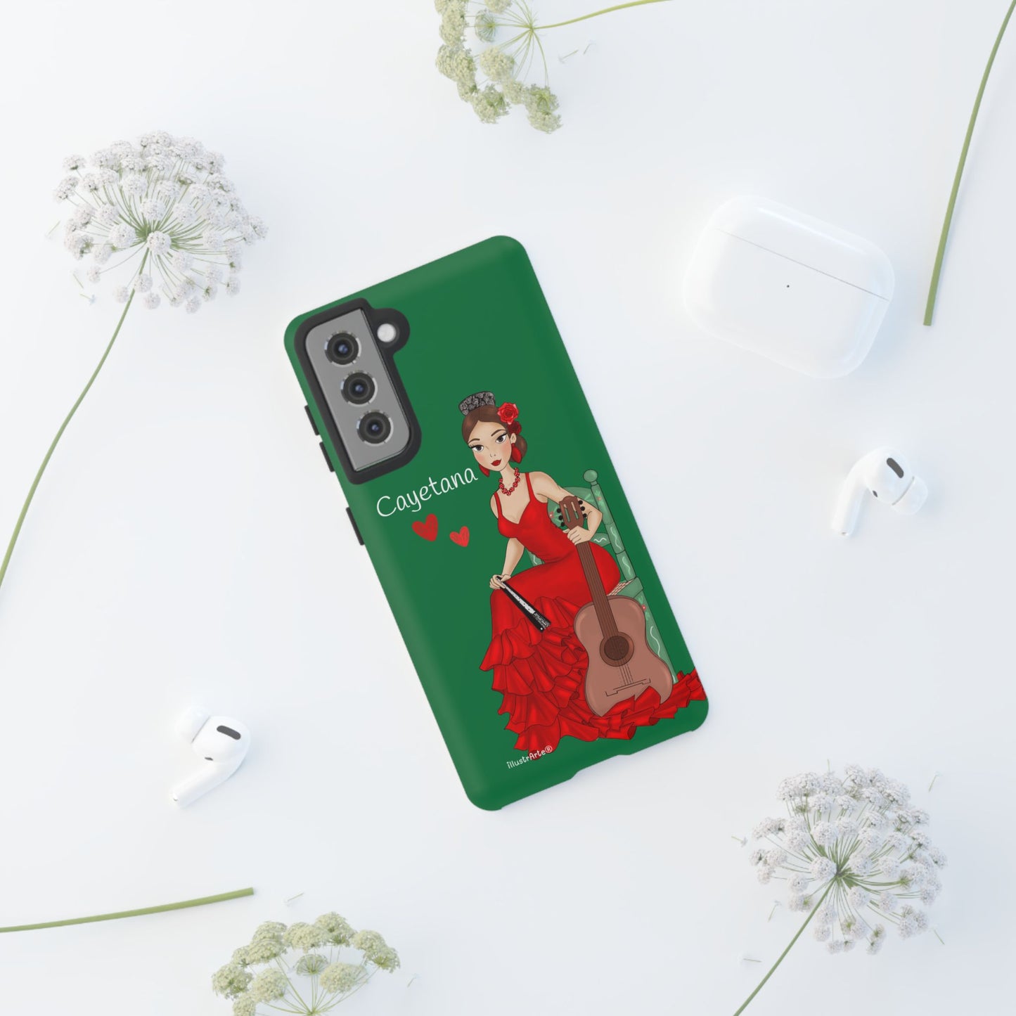 Cayetana personalized phone case with green background – for iPhone, Samsung, Pixel
