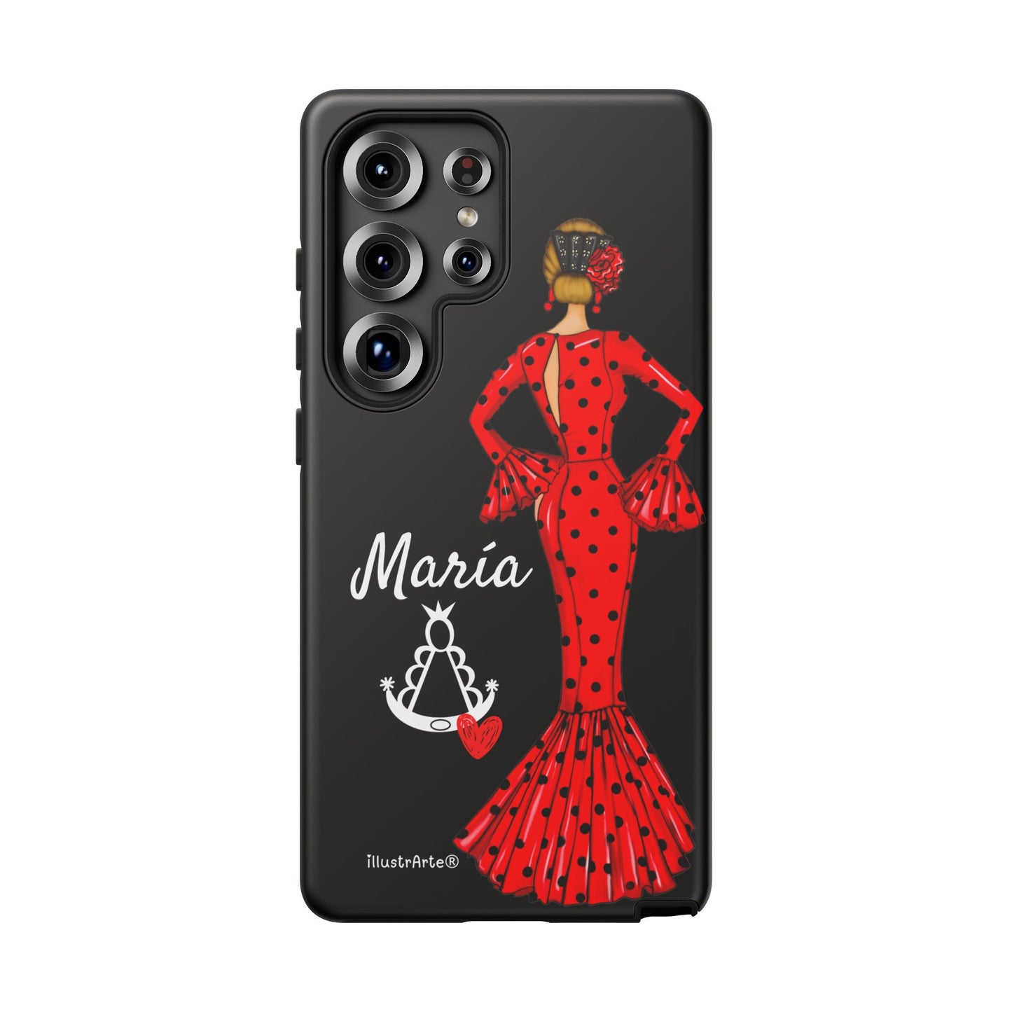 Funda de teléfono personalizable María rojo fondo negro Virgencita – para iPhone, Samsung, Pixel