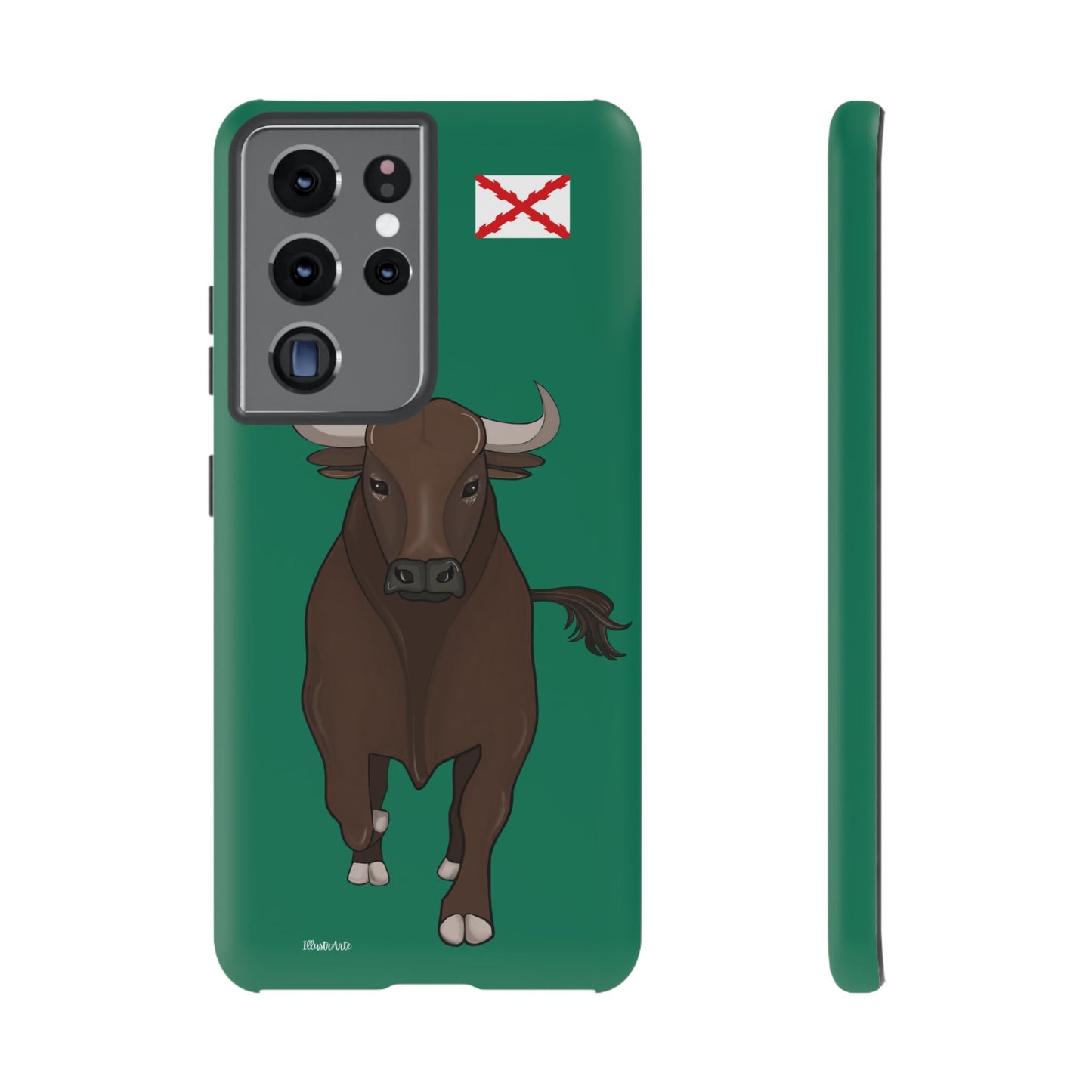 una funda de teléfono con un toro en ella