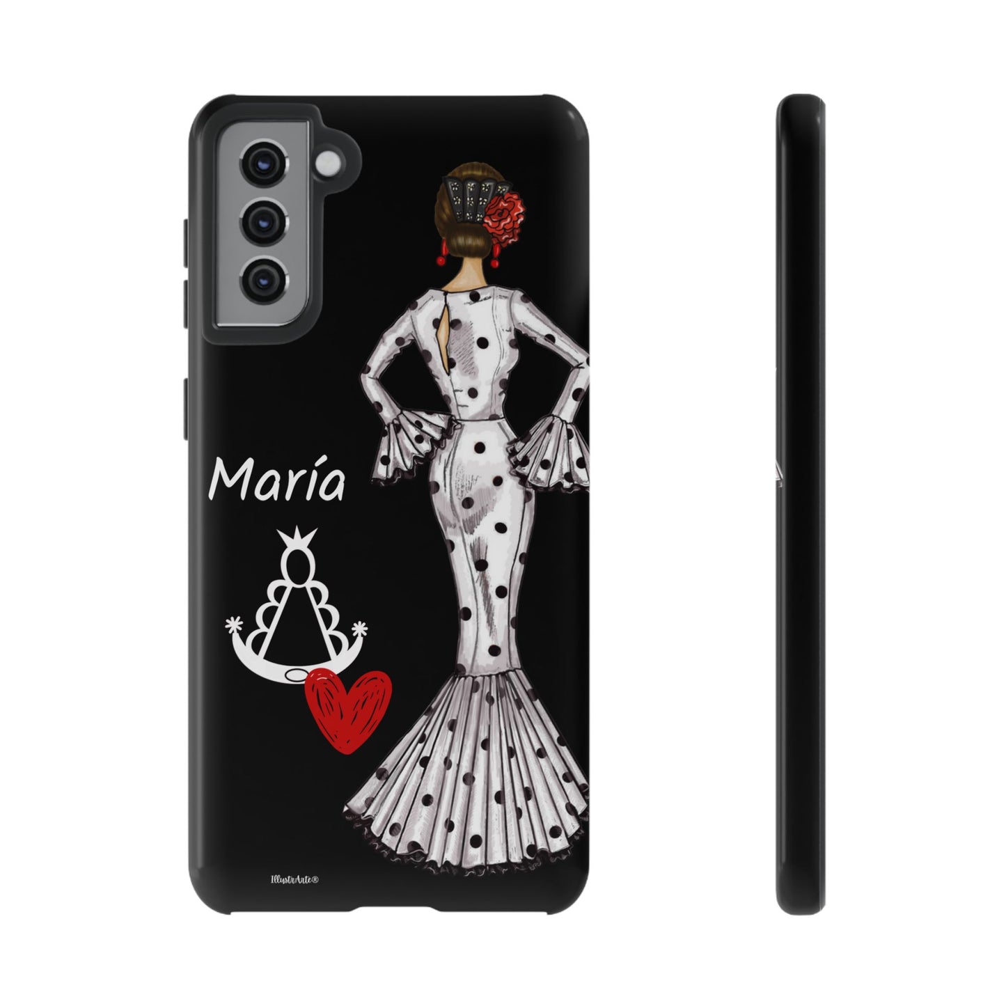 una funda de teléfono con una imagen de una mujer en un vestido