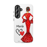 Personalised phone case flamenco dancer María, red dress for Samsung Galaxy S25 Plus, gloss finish – illustrArte