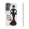 Funda de teléfono personalizada María vestido negro – para iPhone, Samsung, Pixel