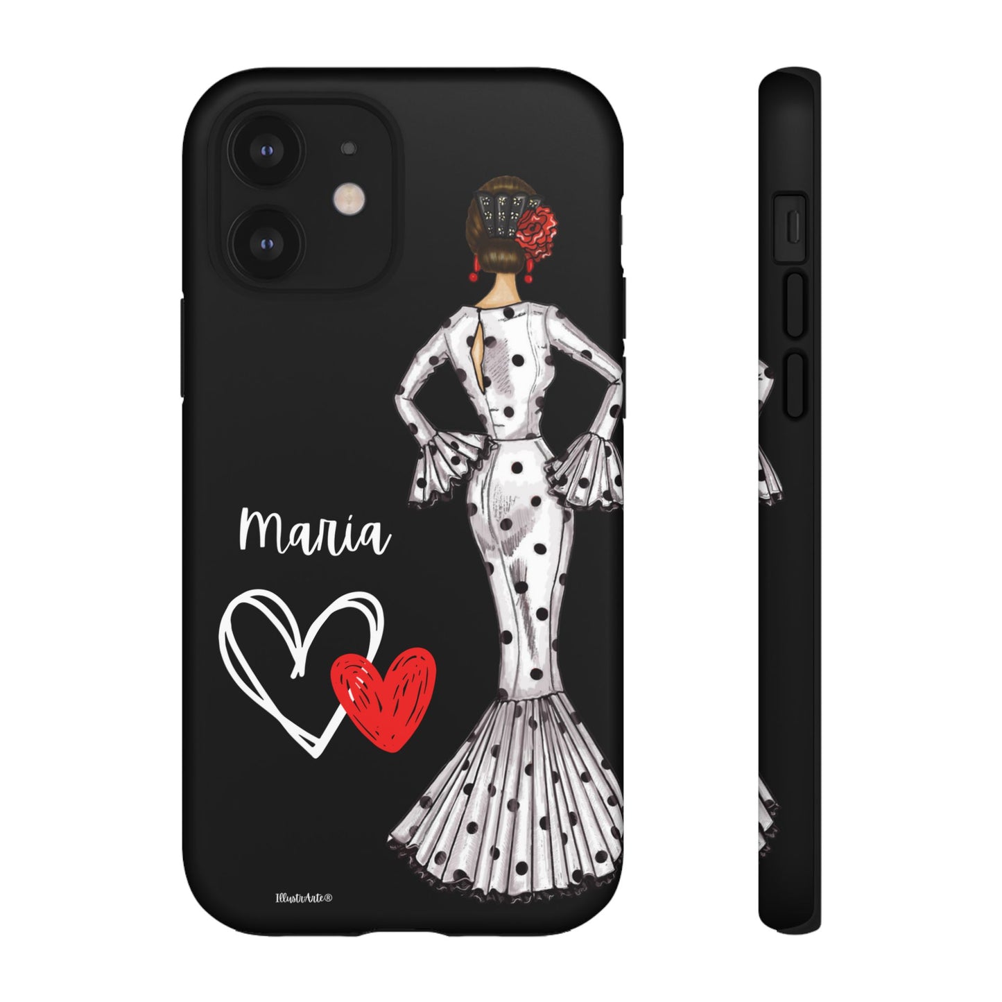 una funda de teléfono con una imagen de una mujer en un vestido