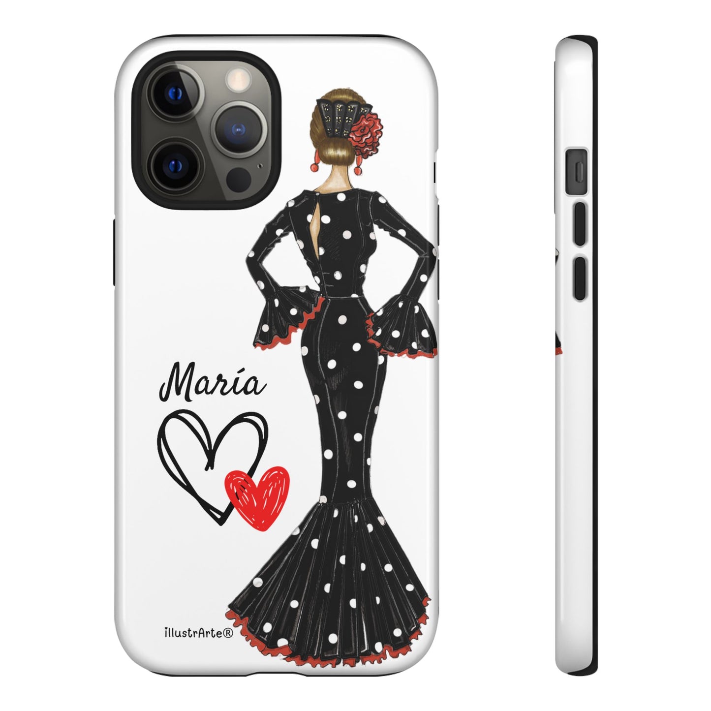 Personalized phone case Maria in black dress – for iPhone, Samsung, Pixel