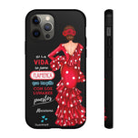 Personalised phone case flamenco dancer Macarena, with quote for iPhone 12 Pro, gloss finish – illustrArte