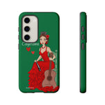 Personalised phone case flamenco dancer Cayetana, green background for Samsung Galaxy S23, gloss finish – illustrArte