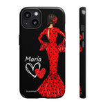 Personalised phone case flamenco dancer María, dark hair, red dress for iPhone 13, gloss finish – illustrArte