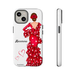 Personalised phone case flamenco dancer Macarena, white background for iPhone 14, gloss finish – illustrArte