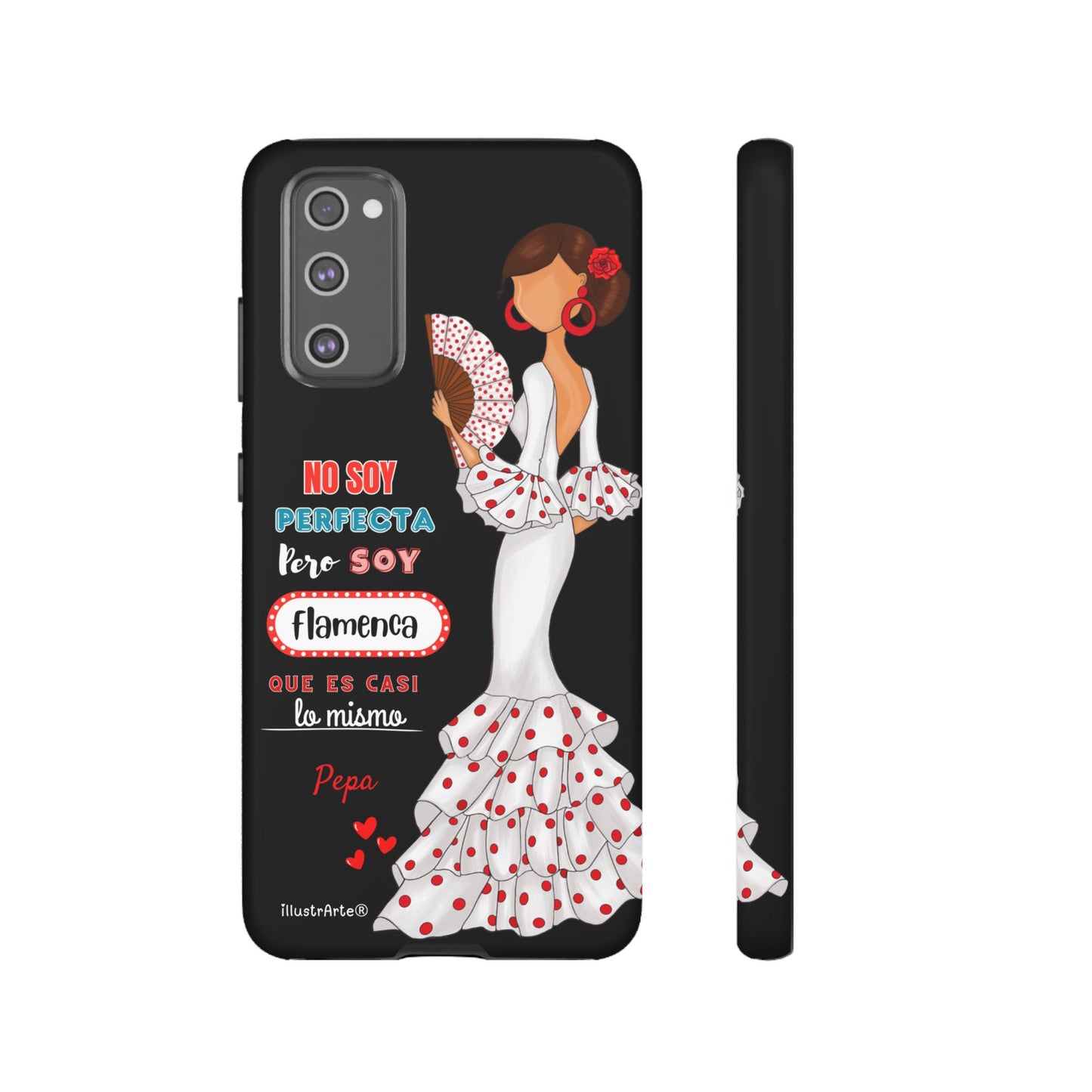 Funda de teléfono personalizable Pepa vestido blanco con frase – para iPhone, Samsung, Pixel