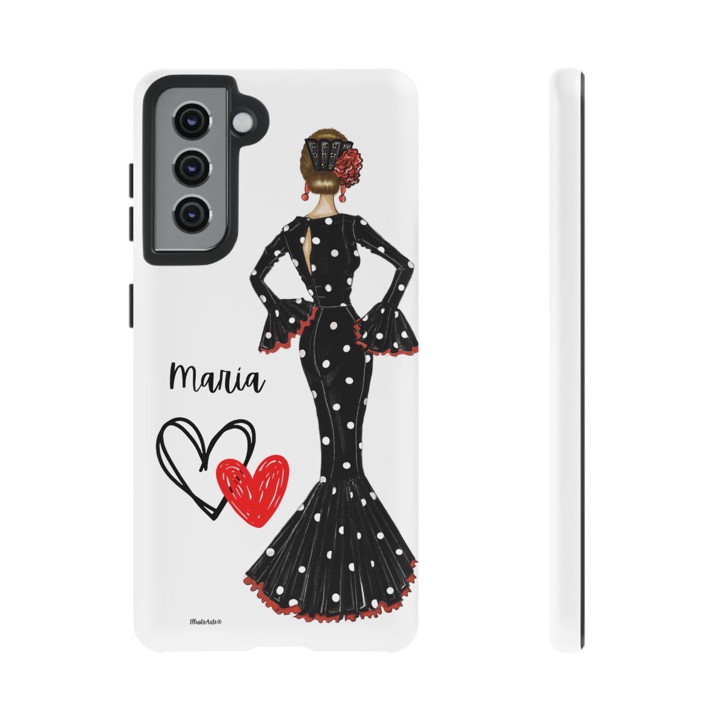 una funda para teléfono con un dibujo de una mujer en un vestido