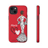 Funda de teléfono personalizable María blanco fondo rojo corazones – para iPhone, Samsung, Pixel