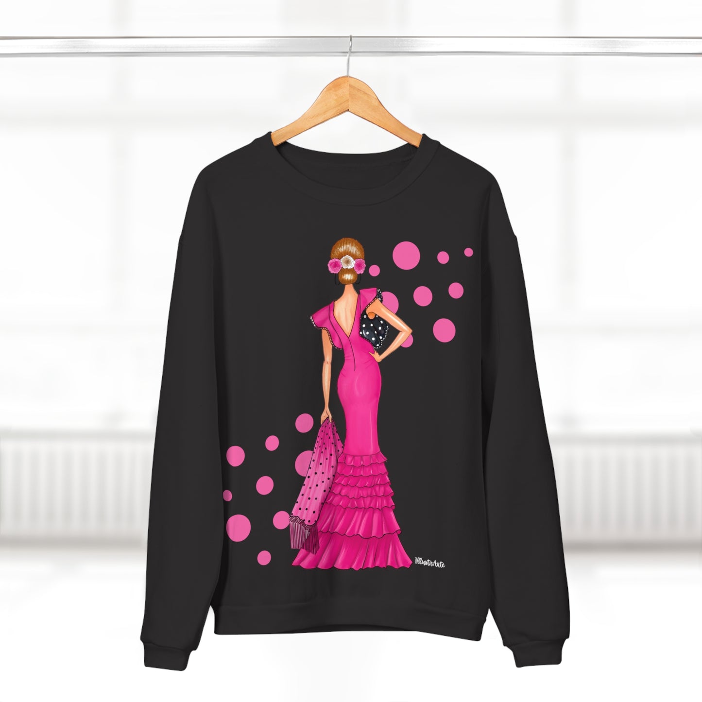 Sudadera Personalizable - Flamenca Manuela rosa, negro con corazones