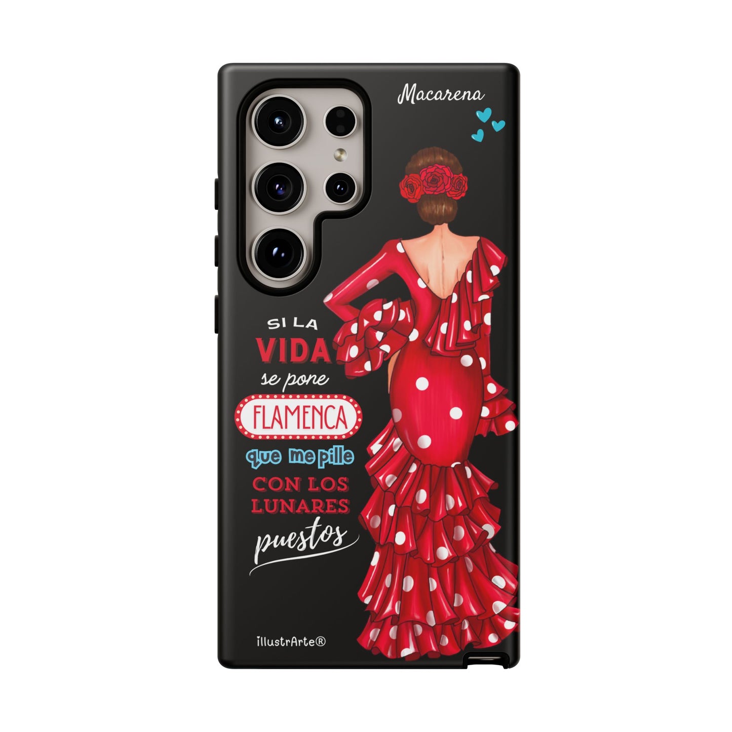 Funda de teléfono personalizable  - Modelo Macarena con frase  Para iPhone, Samsung Y Google Pixel