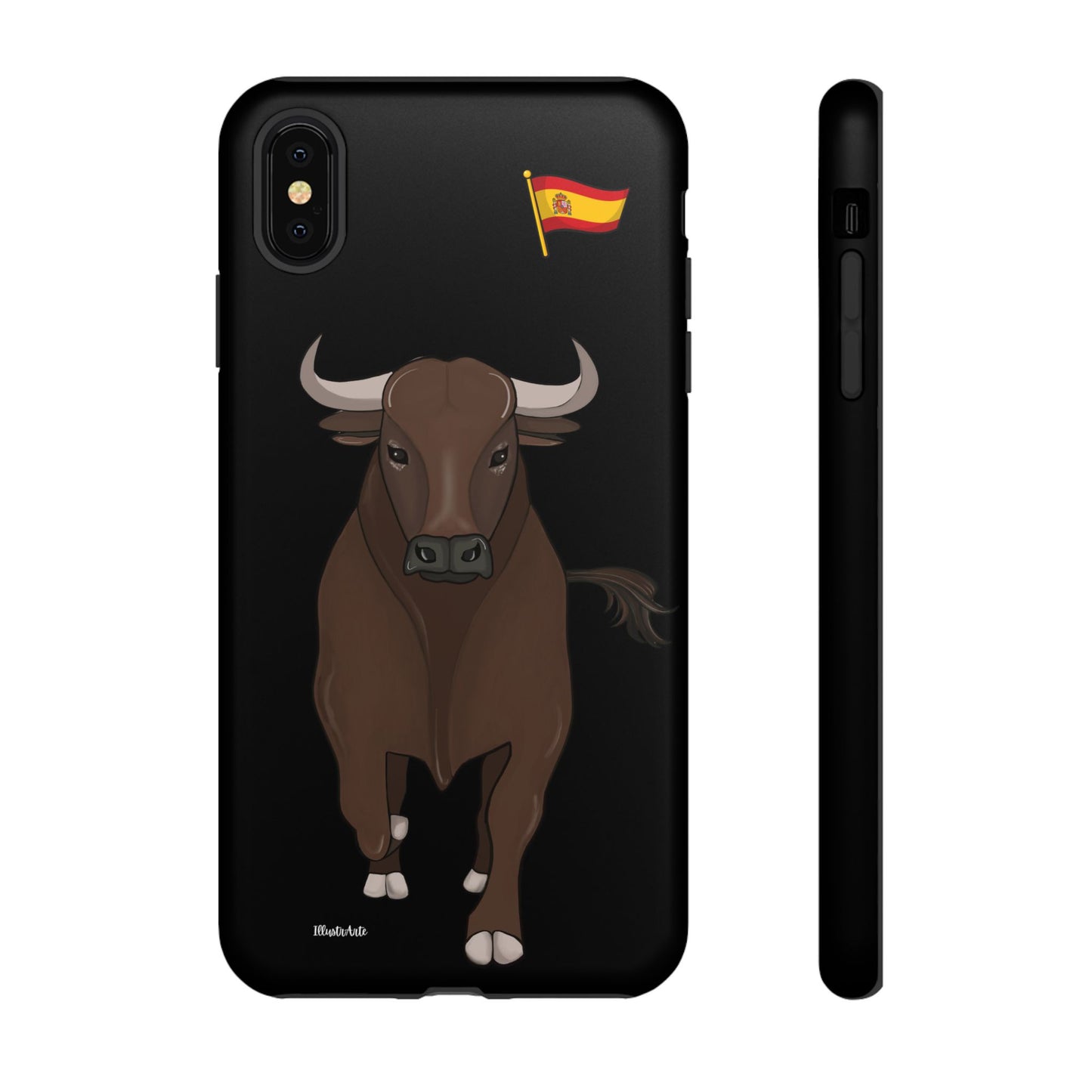 Funda de teléfono personalizable en uso, mostrando cómo se ve con el nombre del usuario.