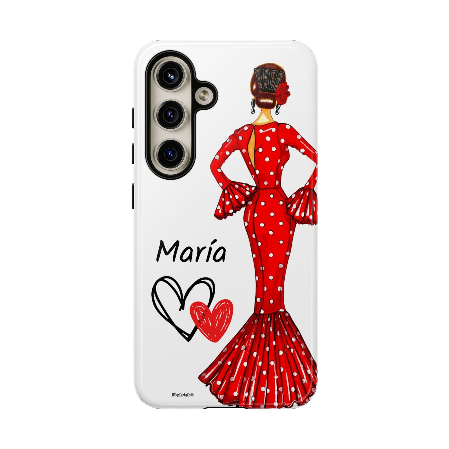 Funda de teléfono personalizada María vestido rojo – iPhone, Samsung, Pixel