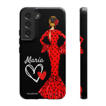 Personalised phone case flamenco dancer María, red dress, black background for Samsung Galaxy S22, gloss finish – illustrArte