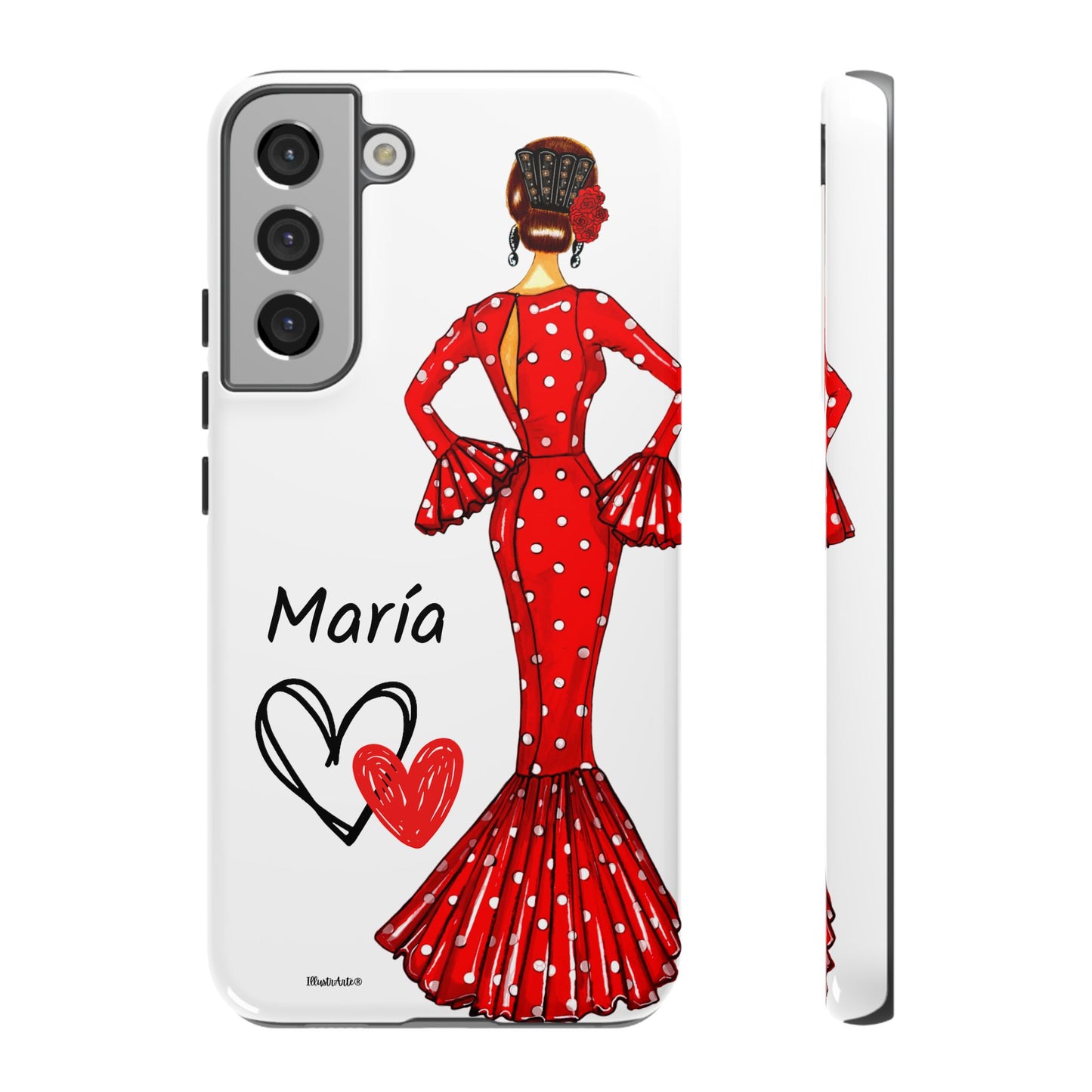 Funda de teléfono personalizada María vestido rojo – iPhone, Samsung, Pixel