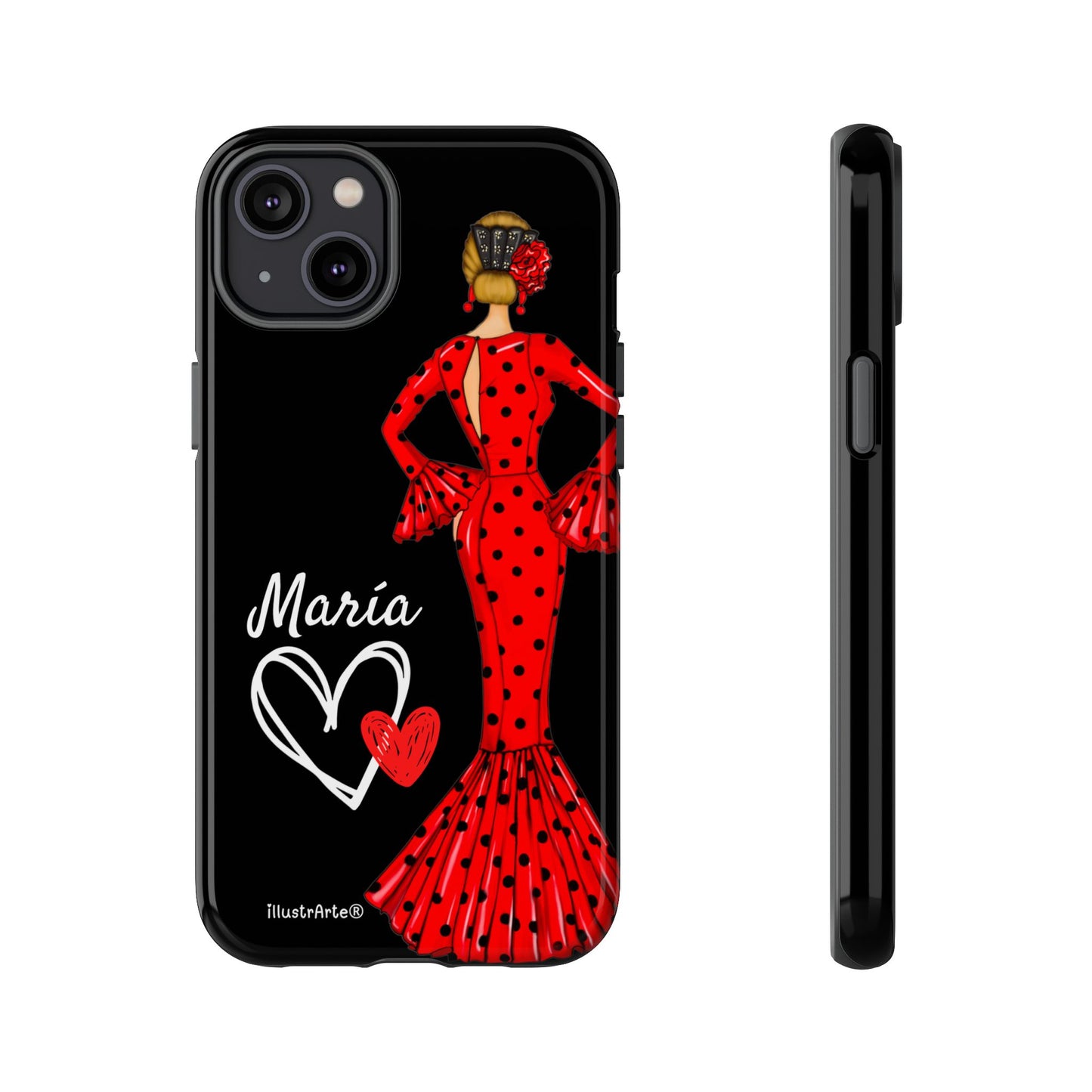 Personalized Maria phone case, red on black background – for iPhone, Samsung, Pixel