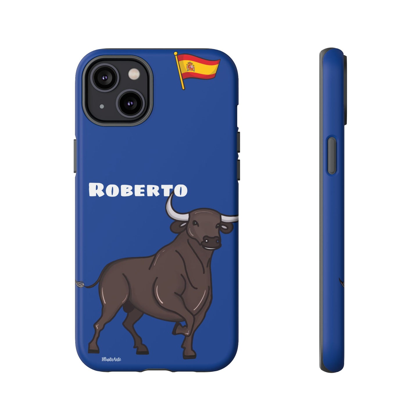 Funda de teléfono personalizable con nombre/bandera/Virgen - Modelo Toro Roberto, ideal para los que aman la originalidad.