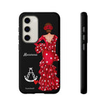 Personalised phone case flamenco dancer Macarena, with a little Virgin Mary for Samsung Galaxy S23, gloss finish – illustrArte