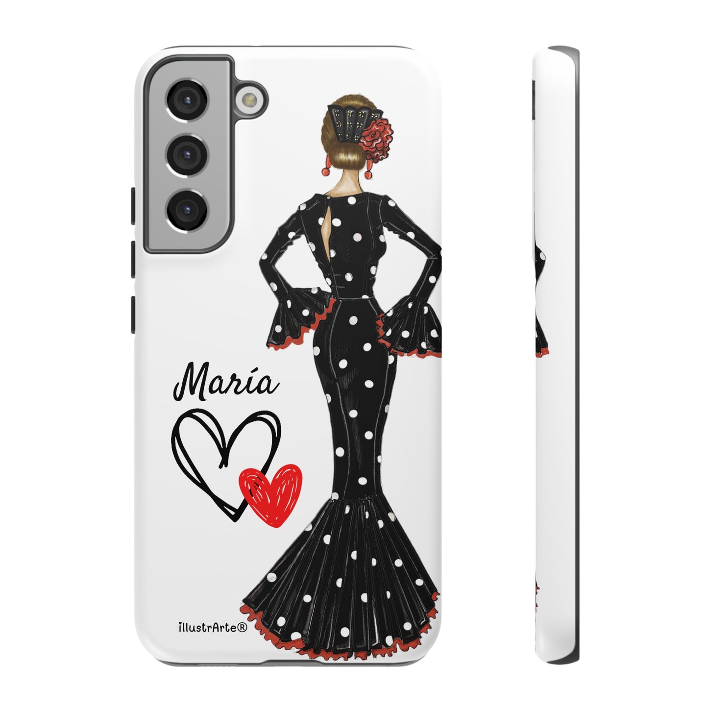 Personalized phone case Maria in black dress – for iPhone, Samsung, Pixel
