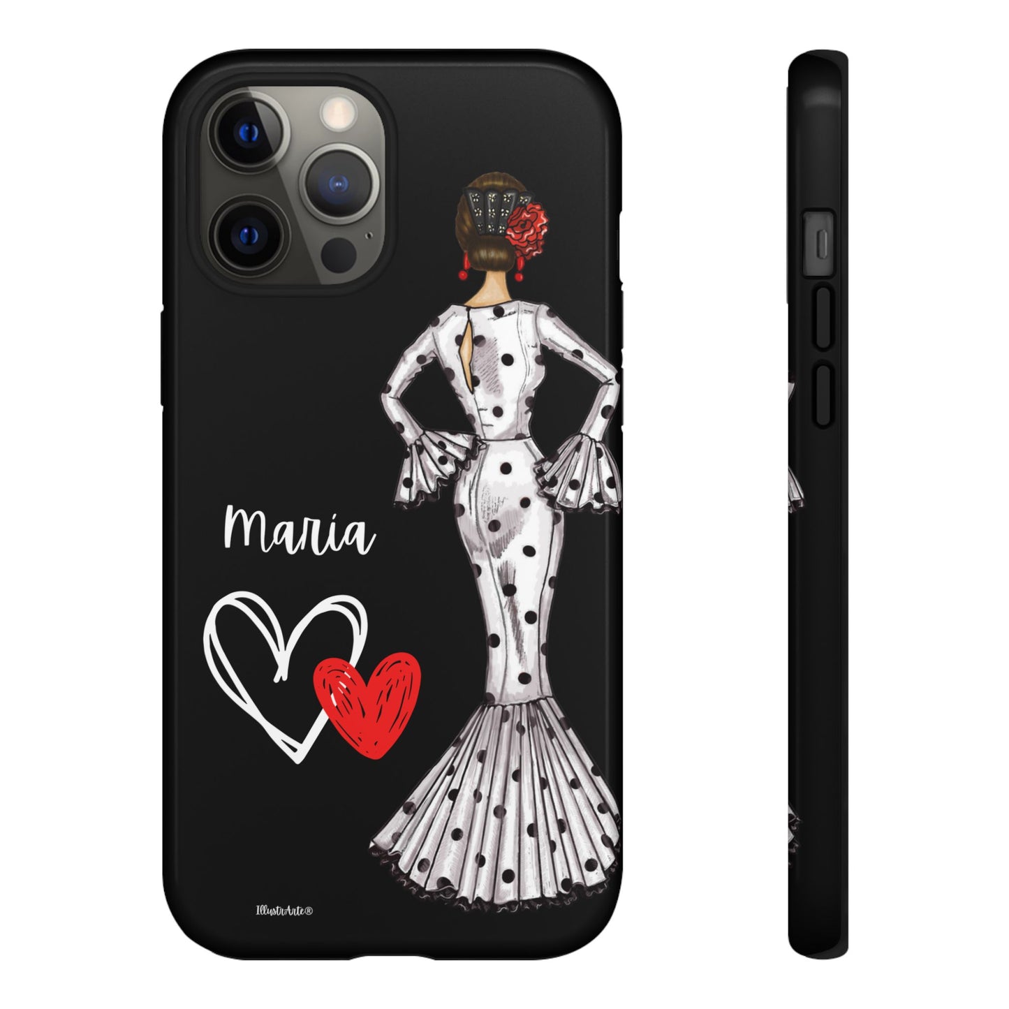 una funda de teléfono con una imagen de una mujer en un vestido