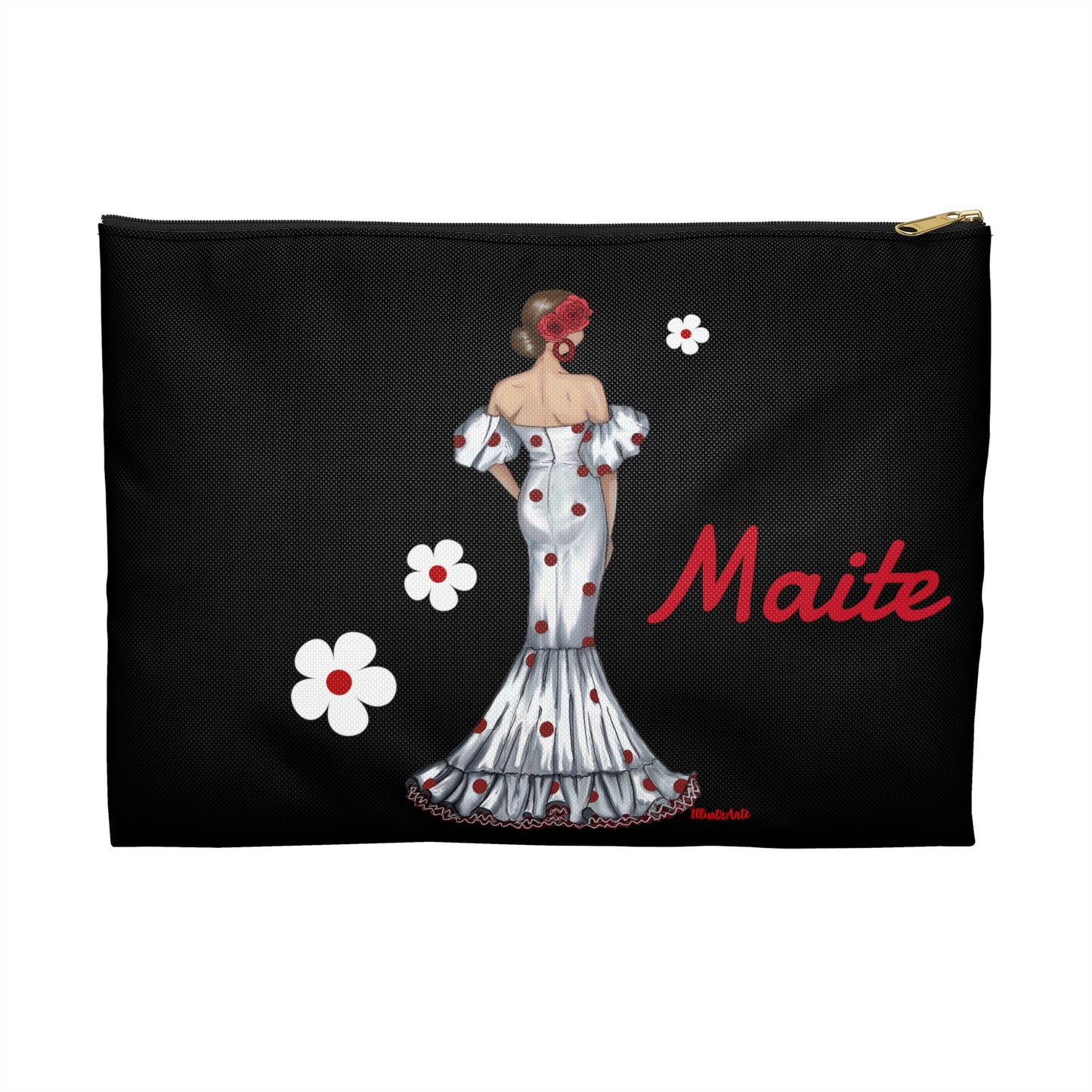 a black bag with a picture of a woman in a dress