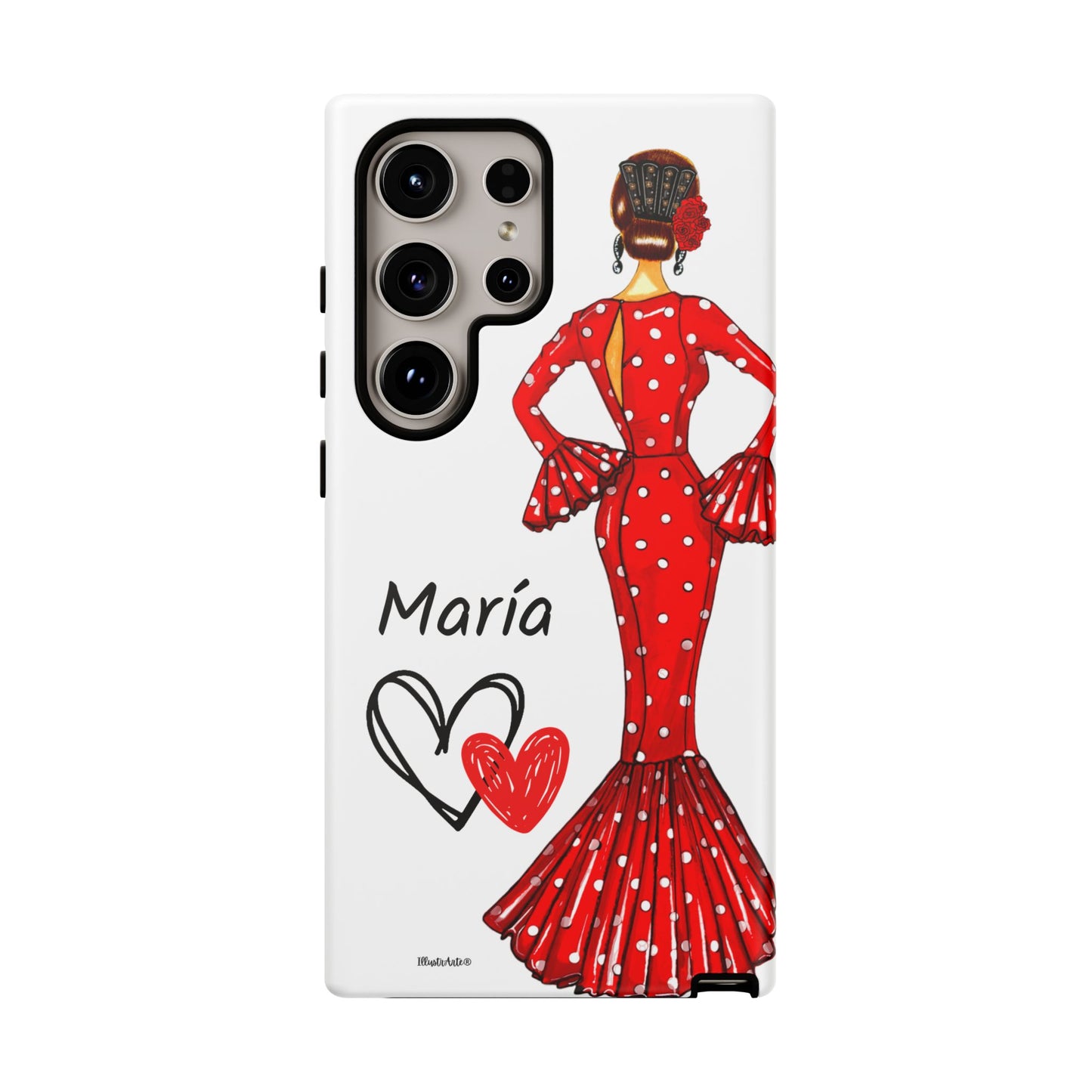 Funda de teléfono personalizada María vestido rojo – iPhone, Samsung, Pixel