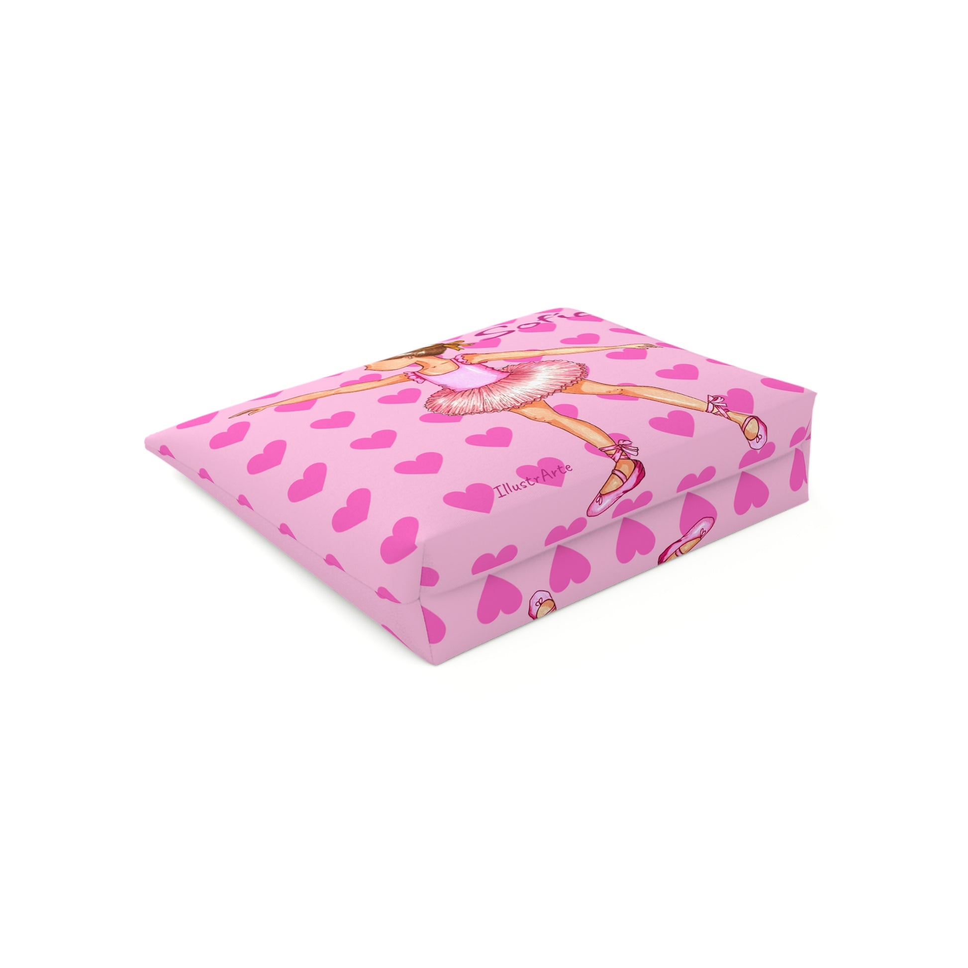 a pink box with hearts and a monkey on it