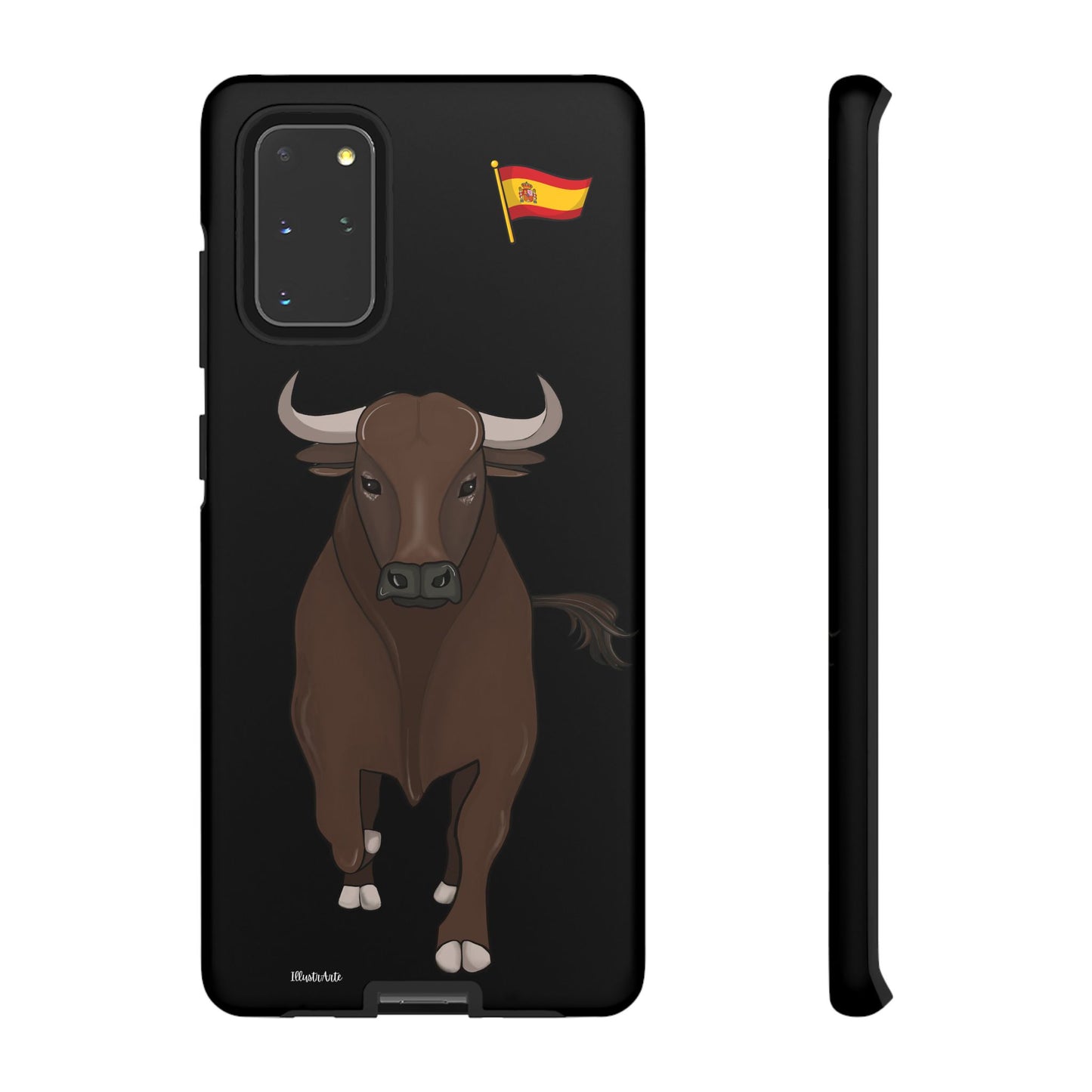 Funda de teléfono modelo toro Manuel en detalle, resaltando su diseño vibrante y colorido.