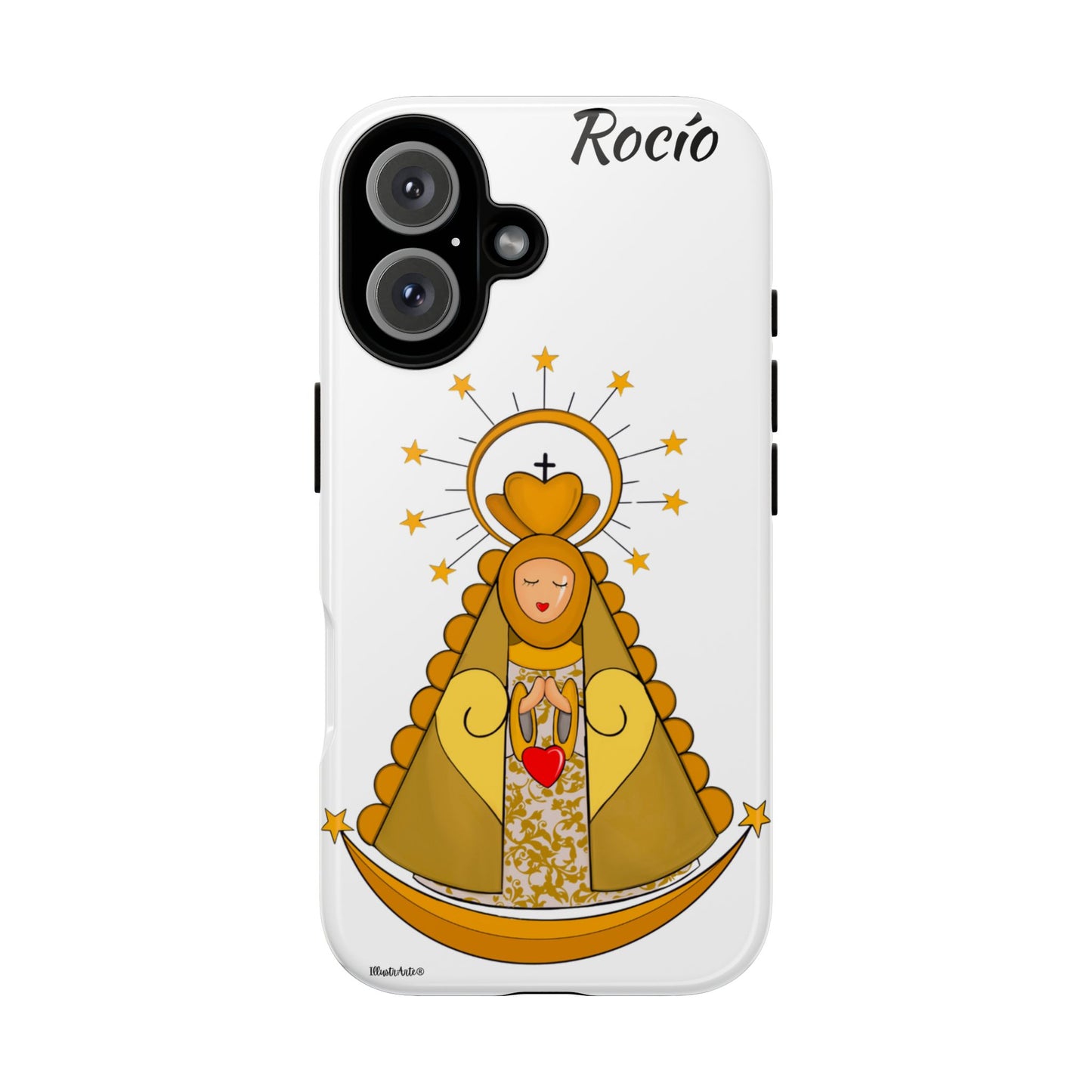 una funda de teléfono con una foto de la virgen maría