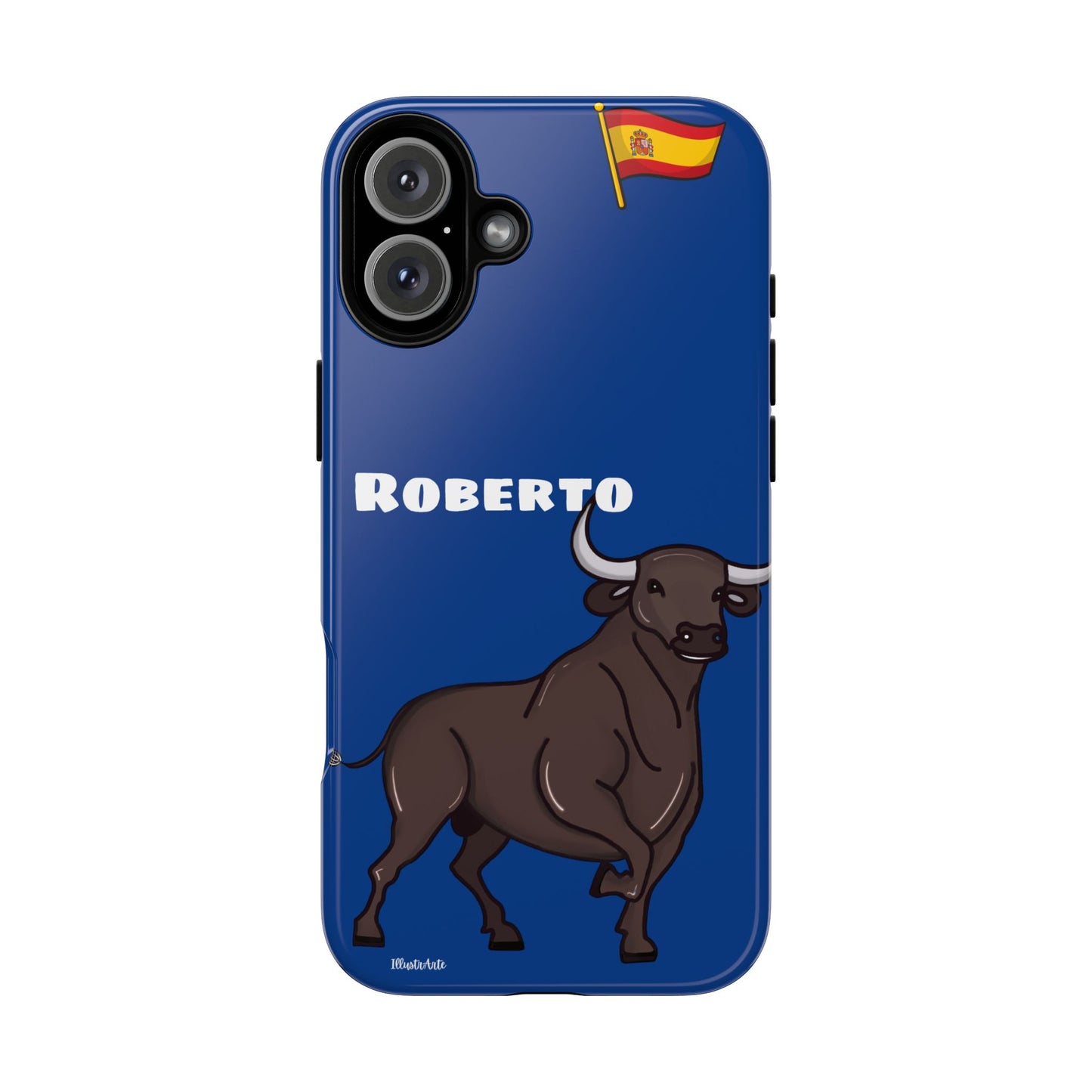 Funda de teléfono personalizable con nombre/bandera/Virgen - Modelo Toro Roberto, perfecta para mostrar tu estilo.
