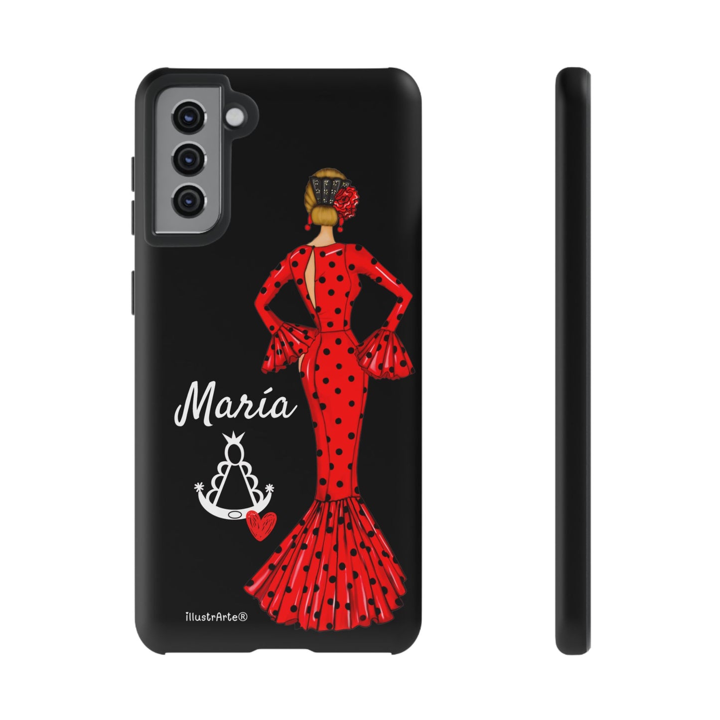 Funda de teléfono personalizable María rojo fondo negro Virgencita – para iPhone, Samsung, Pixel