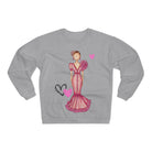 a women's sweatshirt with a drawing of a woman in a pink dress