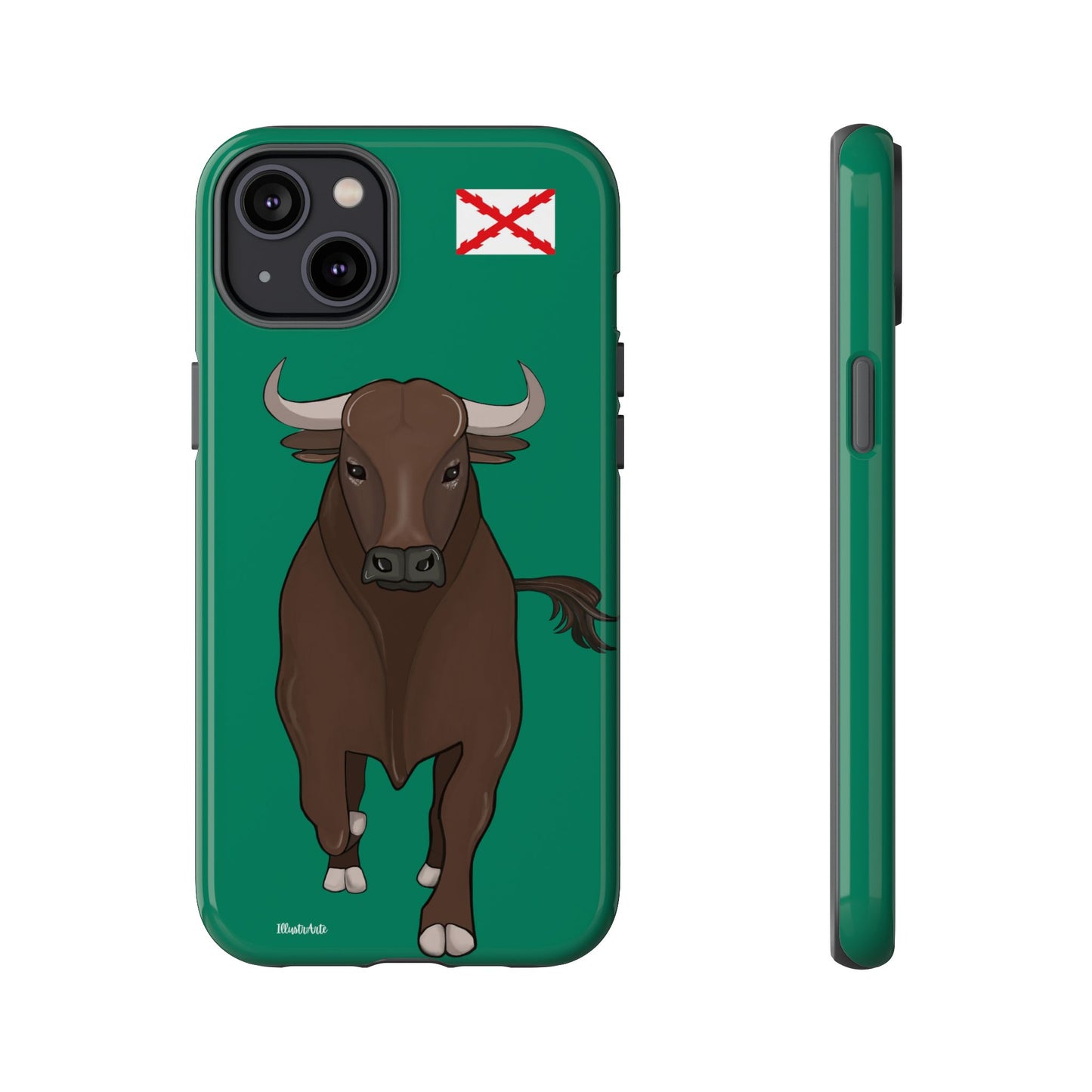 una funda de teléfono con una imagen de un toro en ella