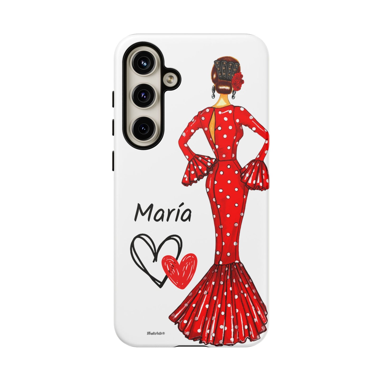 Funda de teléfono personalizada María vestido rojo – iPhone, Samsung, Pixel