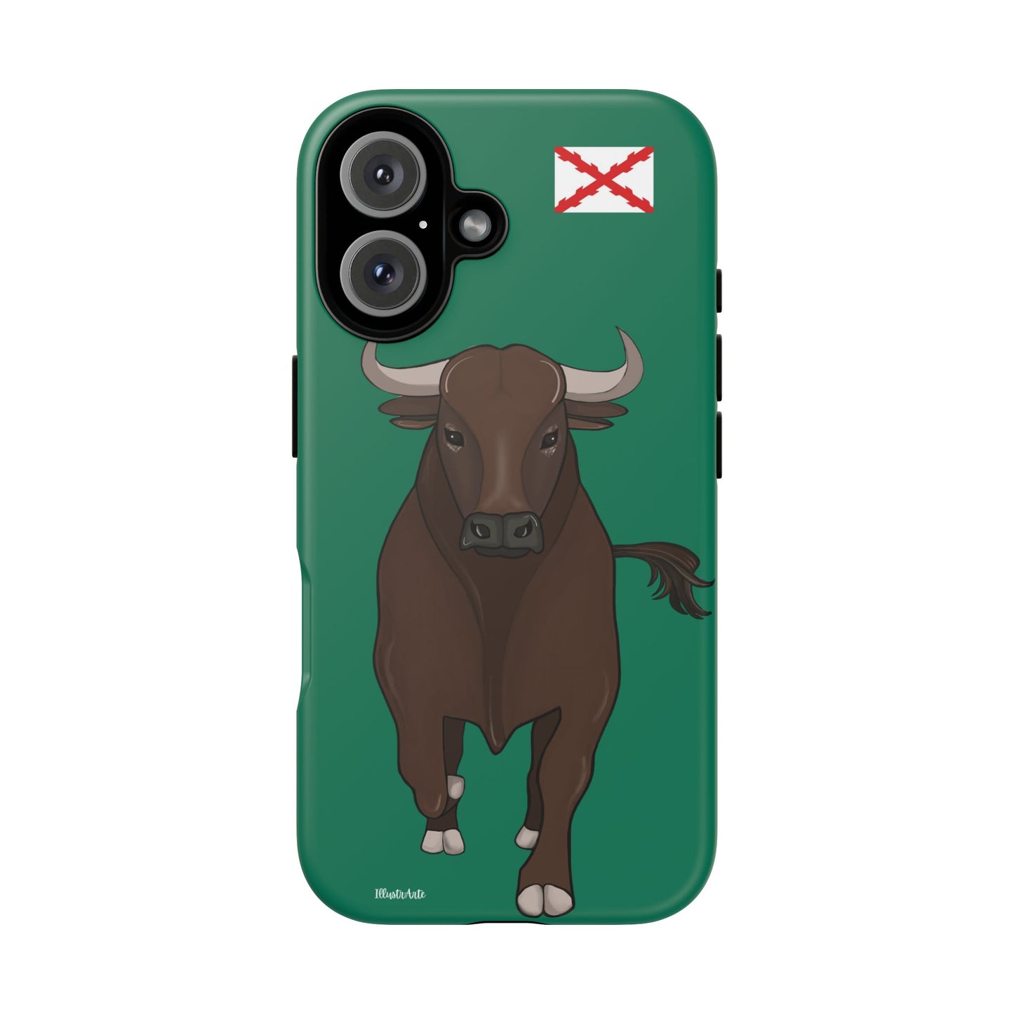 una funda de teléfono con una imagen de un toro en ella