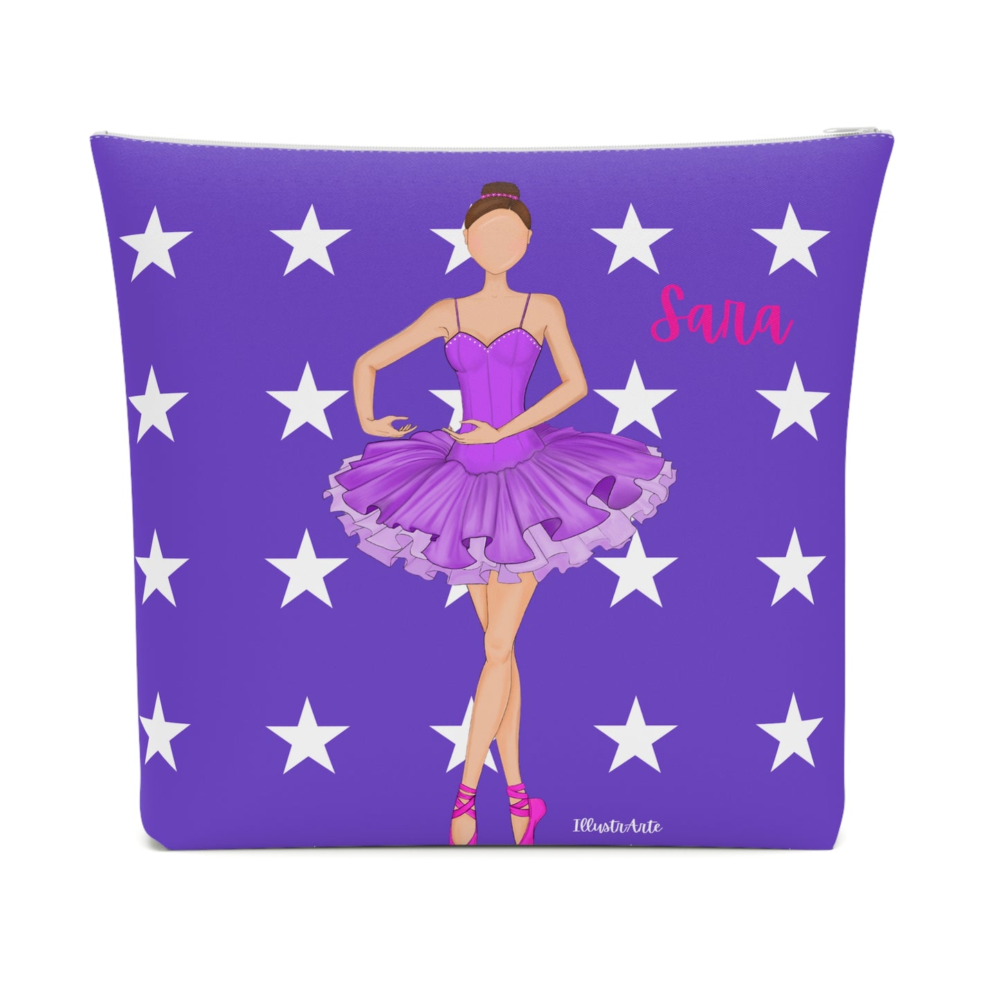 una almohada morada con una imagen de una bailarina