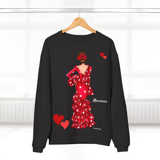 Sudadera Personalizable  - Flamenca Macarena, fondo negro  – Arte, color y comodidad en una sola prenda