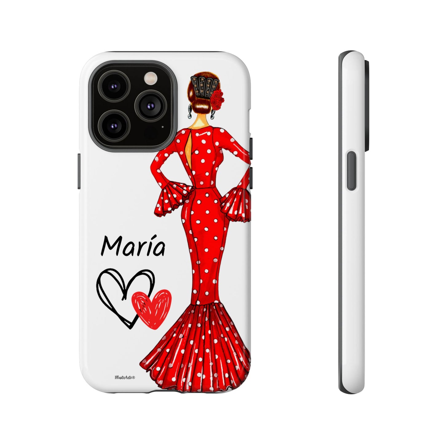 Funda de teléfono personalizada María vestido rojo – iPhone, Samsung, Pixel